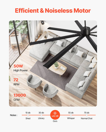 VEVOR 244 cm Aluminum Ceiling Fan Without Light Remote Control DC Motor Black