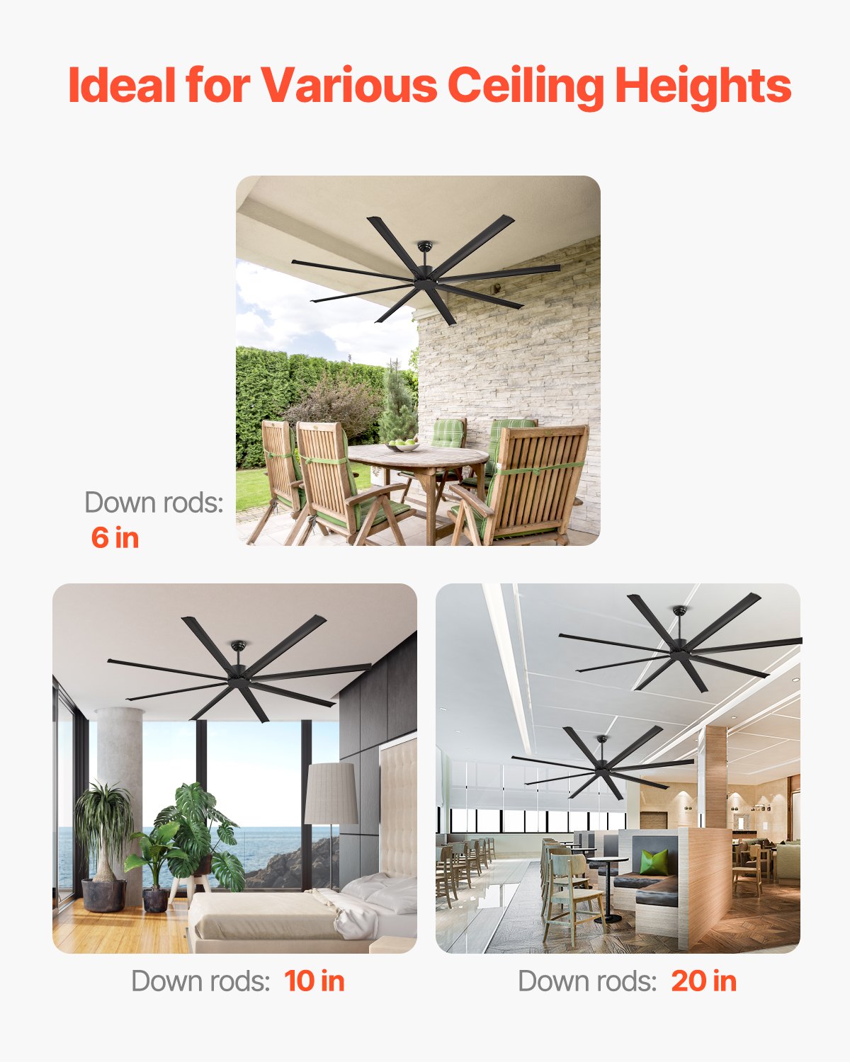 VEVOR 244 cm Aluminum Ceiling Fan Without Light Remote Control DC Motor Black