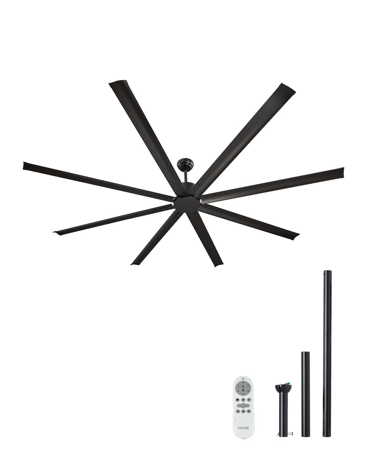 VEVOR 244 cm Aluminum Ceiling Fan Without Light Remote Control DC Motor Black