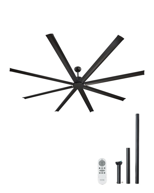 VEVOR 244 cm Aluminum Ceiling Fan Without Light Remote Control DC Motor Black