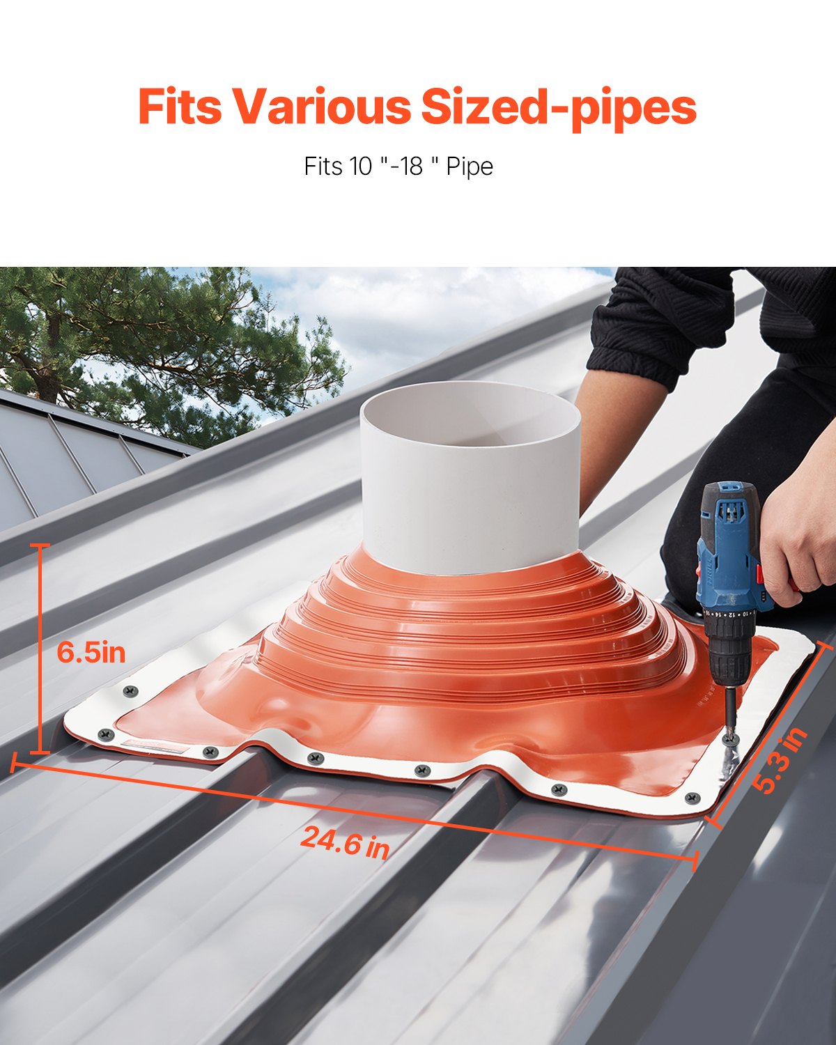 VEVOR Metal Roof Pipe Flashing Boot Fits 254-457 mm Pipe High Temp Red Silicone