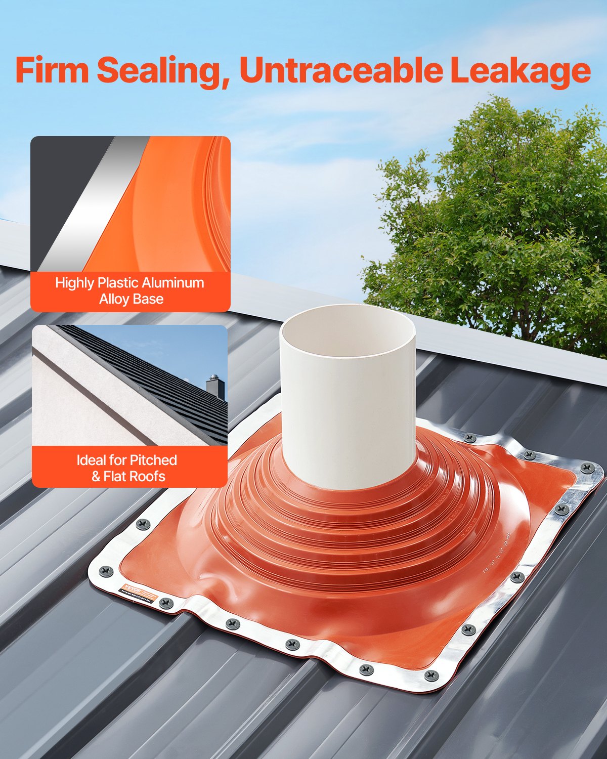 VEVOR Metal Roof Pipe Flashing Boot Fits 254-457 mm Pipe High Temp Red Silicone