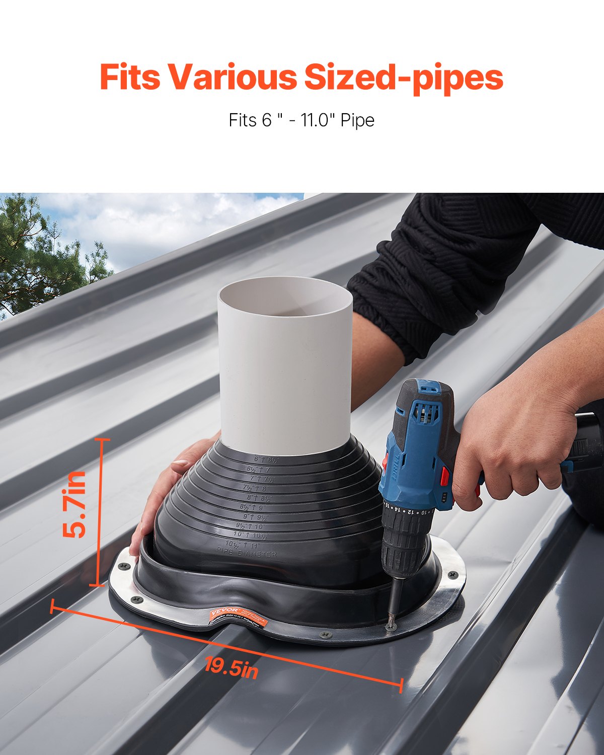 VEVOR 2 Pcs Metal Roof Pipe Flashing Boots Fit 150-280 mm Pipe High Temp EDPM