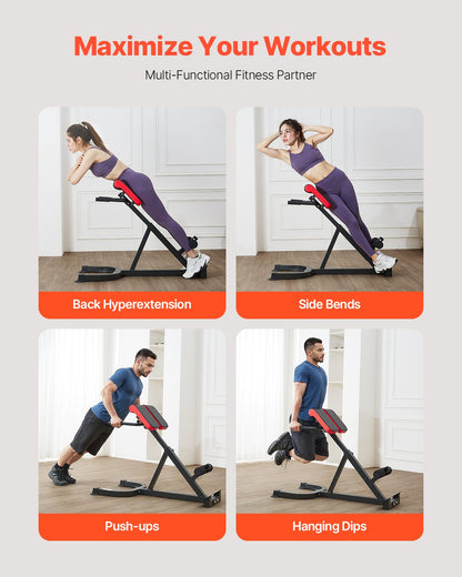 Roman Chair Hyperextension Bench, 300 lbs Adjustable Extension Machine, Multi-Function Exercise Equipment for Glute, Hamstring, Lower Back, and Ab Workout, Fitness Weight Bench for Home Gym