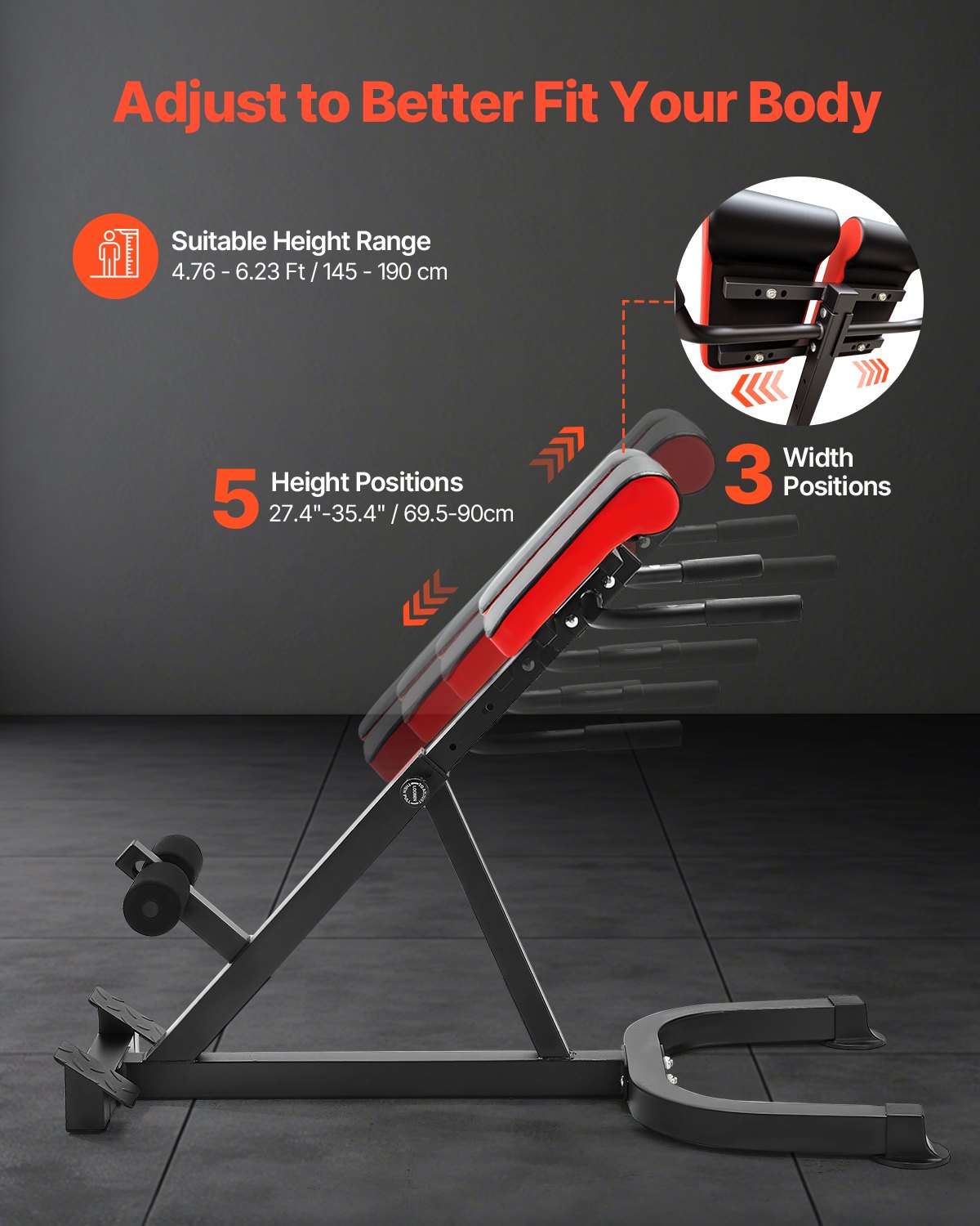 Roman Chair Hyperextension Bench, 300 lbs Adjustable Extension Machine, Multi-Function Exercise Equipment for Glute, Hamstring, Lower Back, and Ab Workout, Fitness Weight Bench for Home Gym