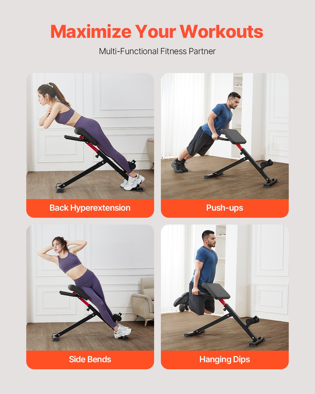 Roman Chair Hyperextension Bench, 250 lbs Adjustable & Foldable Extension Machine, Multi-Function Exercise Equipment for Glute, Hamstring, Back, and Ab Workout, Fitness Weight Bench for Home Gym