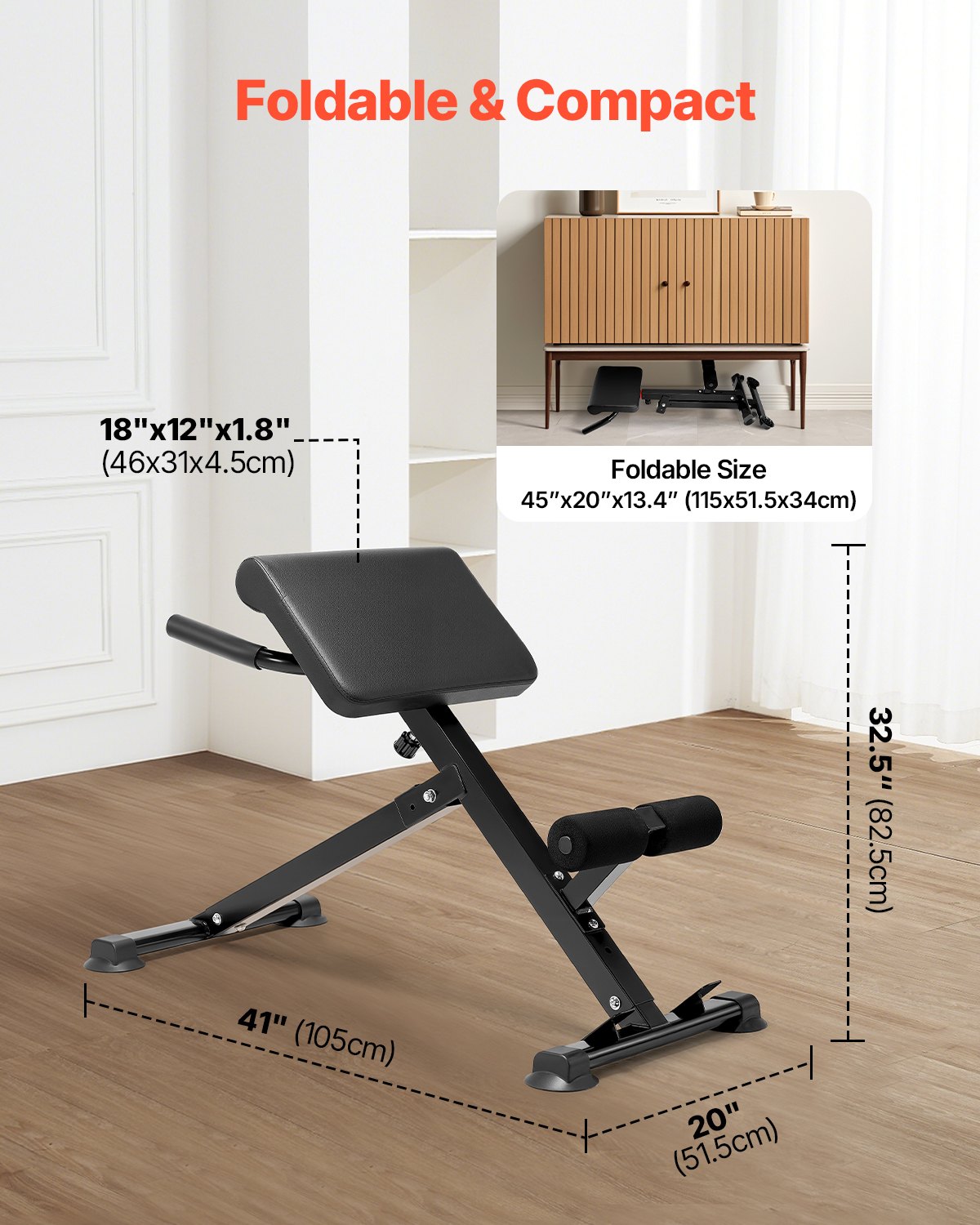 Roman Chair Hyperextension Bench, 250 lbs Adjustable & Foldable Extension Machine, Multi-Function Exercise Equipment for Glute, Hamstring, Back, and Ab Workout, Fitness Weight Bench for Home Gym