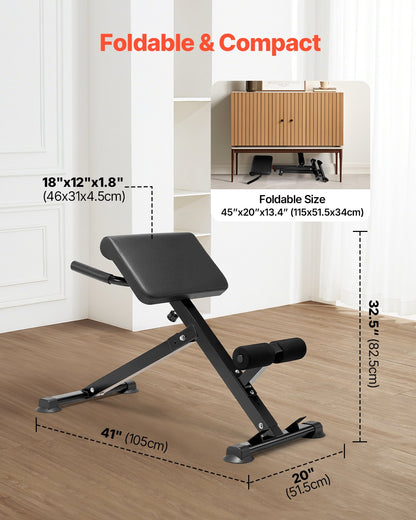 Roman Chair Hyperextension Bench, 250 lbs Adjustable & Foldable Extension Machine, Multi-Function Exercise Equipment for Glute, Hamstring, Back, and Ab Workout, Fitness Weight Bench for Home Gym