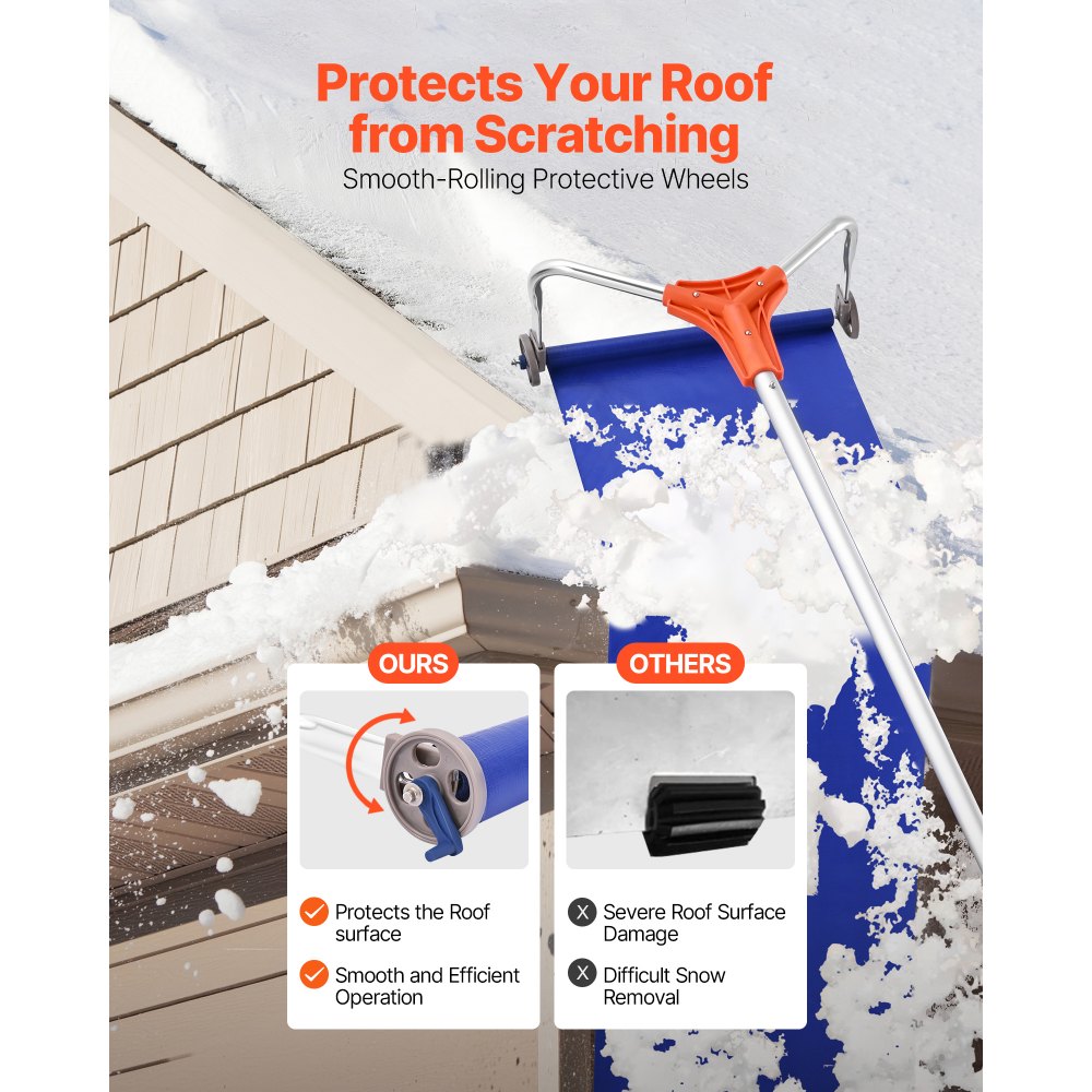  Snow Roof Rake, 27cm Aluminum Blade, 1.25-5.24 m Adjustable Roof Snow Scraper with Wheels & Slide, Lightweight Snows Removal Tool for House Rooftop Leaves Debris Clearing