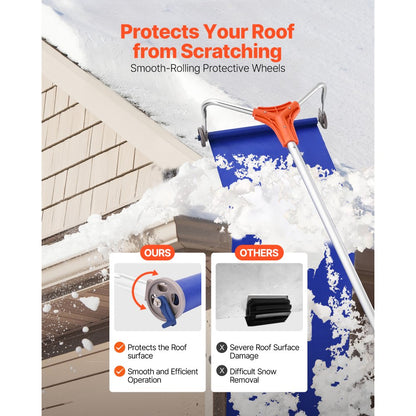  Snow Roof Rake, 27cm Aluminum Blade, 1.25-5.24 m Adjustable Roof Snow Scraper with Wheels & Slide, Lightweight Snows Removal Tool for House Rooftop Leaves Debris Clearing