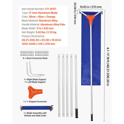  Snow Roof Rake, 27cm Aluminum Blade, 1.25-5.24 m Adjustable Roof Snow Scraper with Wheels & Slide, Lightweight Snows Removal Tool for House Rooftop Leaves Debris Clearing