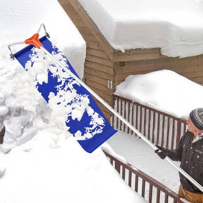  Snow Roof Rake, 27cm Aluminum Blade, 1.25-5.24 m Adjustable Roof Snow Scraper with Wheels & Slide, Lightweight Snows Removal Tool for House Rooftop Leaves Debris Clearing