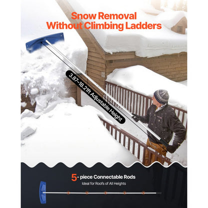  Snow Roof Rake, 60cm PP Plastic Blade, 1.18-5.55 m Adjustable Roof Snow Scraper with Wheels, Anti-Slip Handle Snows Removal Tool, Lightweight House Rooftop Rake for Leaves Debris Removal