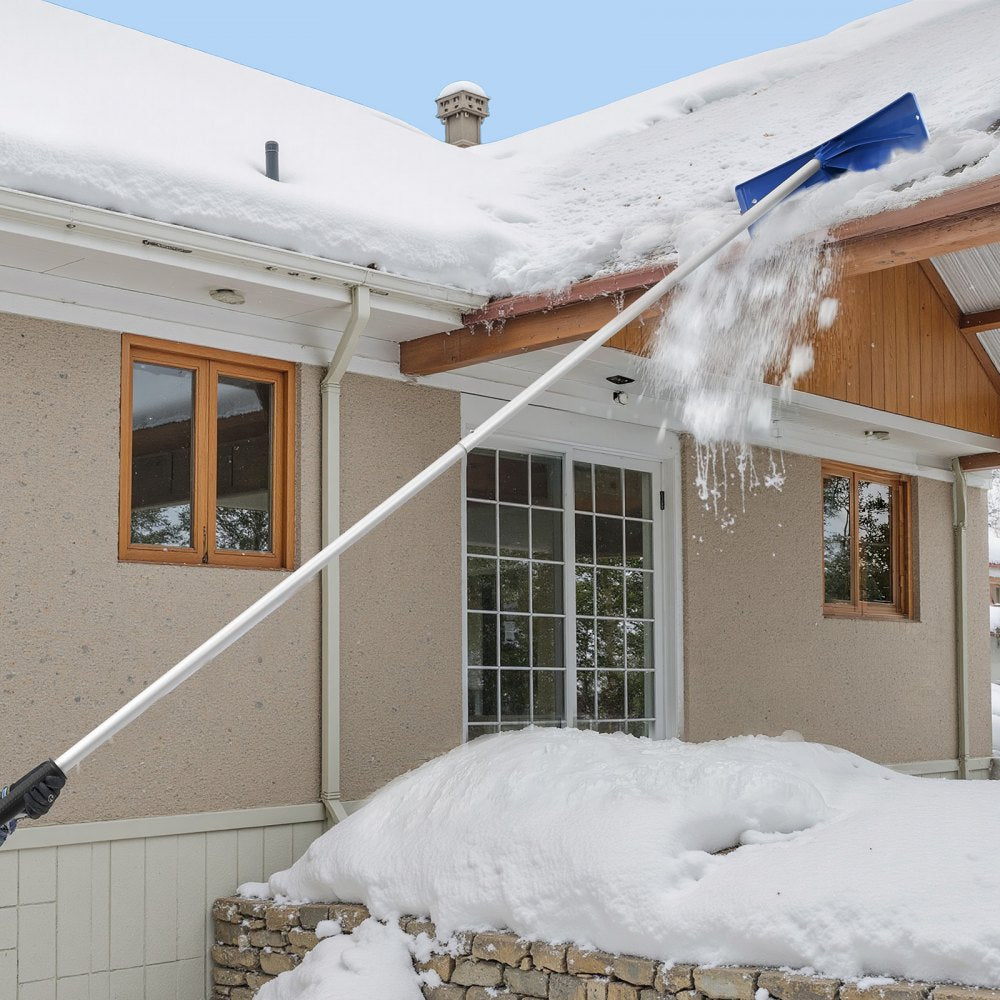  Snow Roof Rake, 60cm PP Plastic Blade, 1.18-5.55 m Adjustable Roof Snow Scraper with Wheels, Anti-Slip Handle Snows Removal Tool, Lightweight House Rooftop Rake for Leaves Debris Removal
