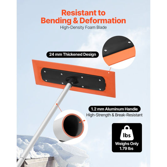  Snow Roof Rake, 1.2m Long Reach Car Roof Snow Scraper, 45cm Foam Blade for No Scratches, Non-Slip Handle, Lightweight S