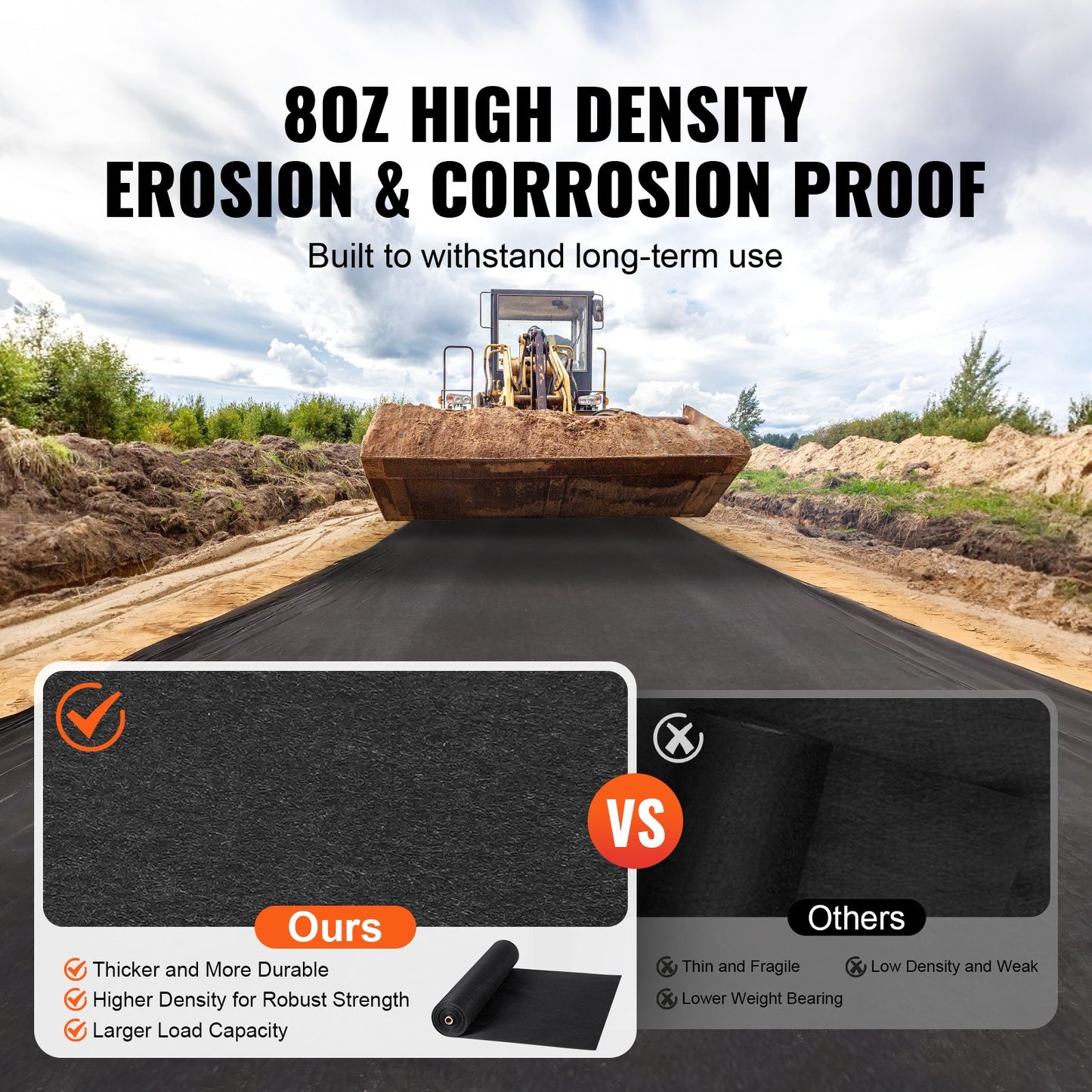 VEVOR Non-Woven Geotextile Fabric 4x100FT 8OZ Ground Cover Weed Control Fabric,
