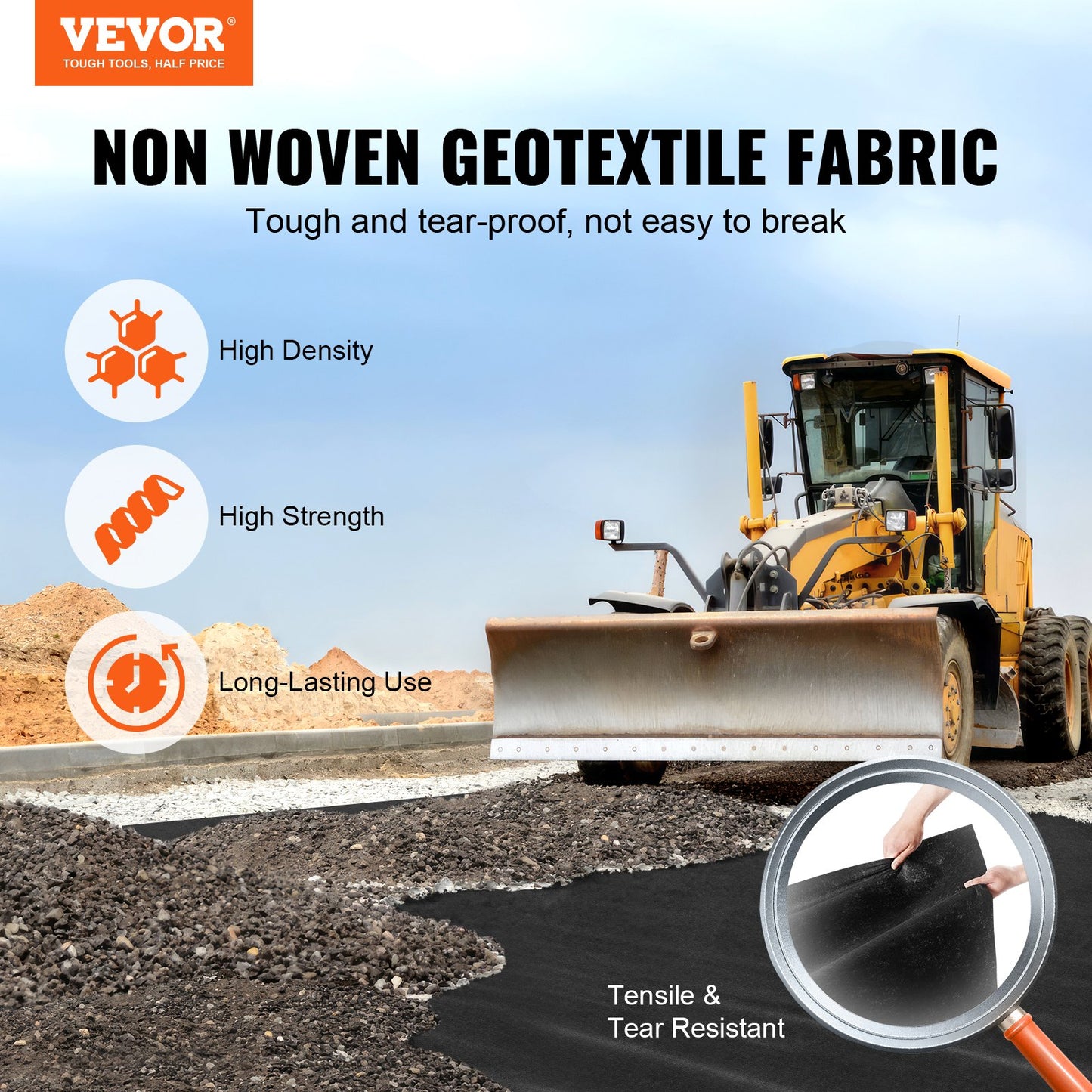 VEVOR Non-Woven Geotextile Fabric 6x50FT 8OZ Ground Cover Weed Control Fabric, 1.8
