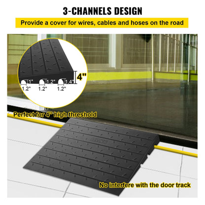 Rubber Threshold Ramp with 3 Channels, 4" Rise, 1000 kg Load Capacity