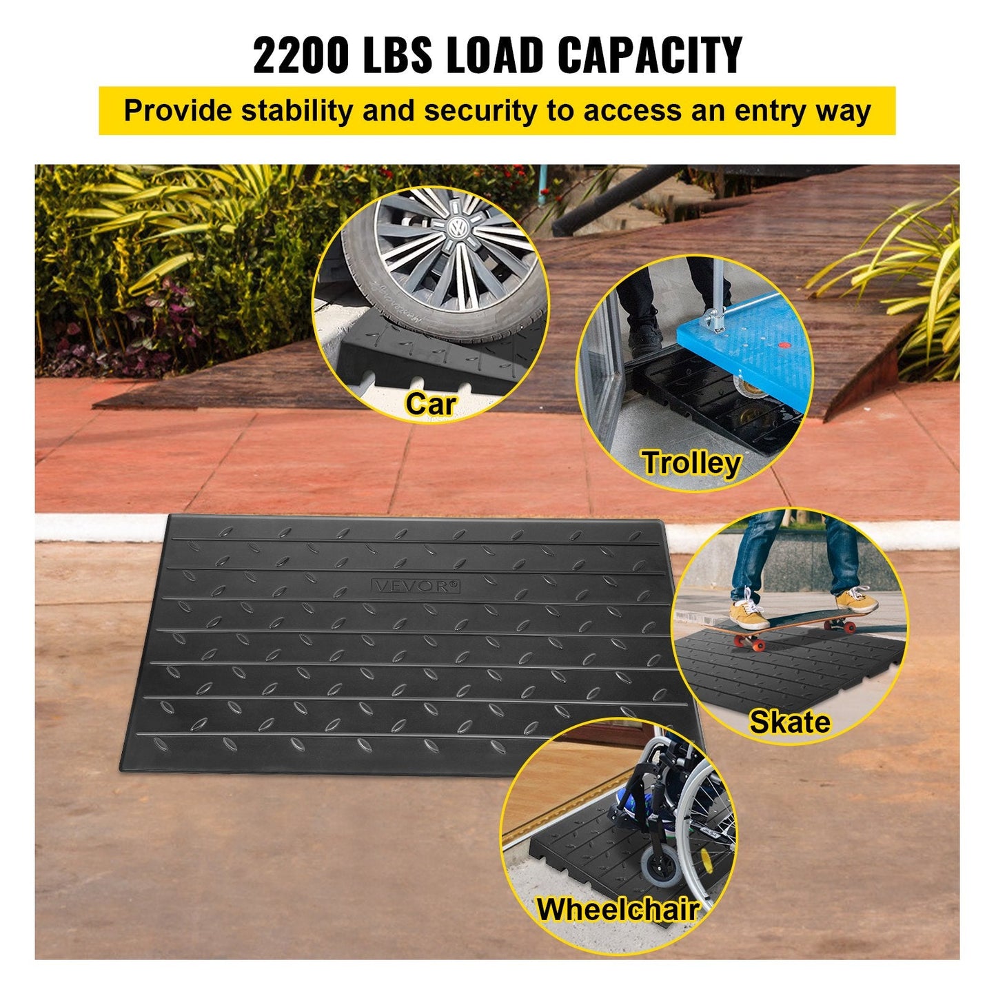 Rubber Threshold Ramp with 3 Channels, 4" Rise, 1000 kg Load Capacity