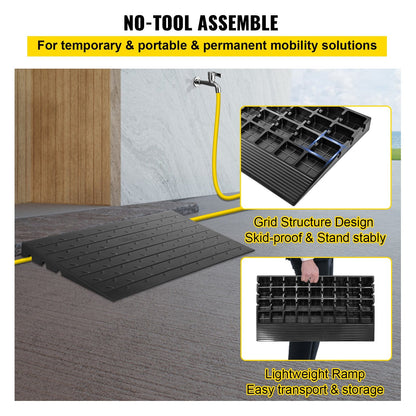 Rubber Threshold Ramp with 3 Channels, 4" Rise, 1000 kg Load Capacity