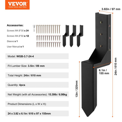 Fence Post Anchor Repair Kit 4 Pack, Fits 89mm Posts, Easy Installation