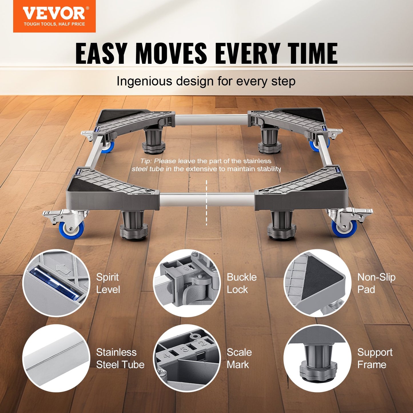 VEVOR Mini Fridge Stand, 181 kg Load, 4 Strong Feet, 4 Locking Swivel Wheels, Washer