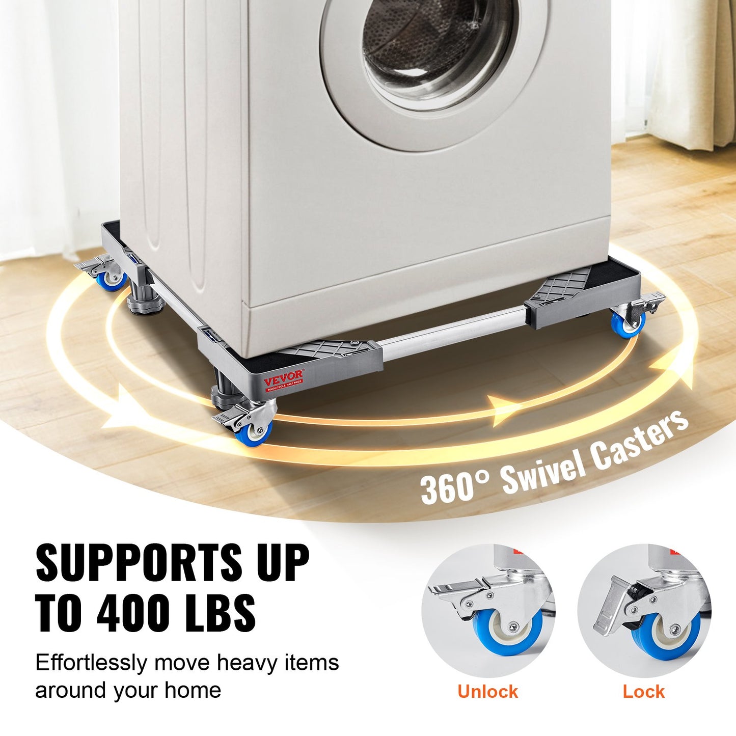 VEVOR Mini Fridge Stand, 181 kg Load, 4 Strong Feet, 4 Locking Swivel Wheels, Washer