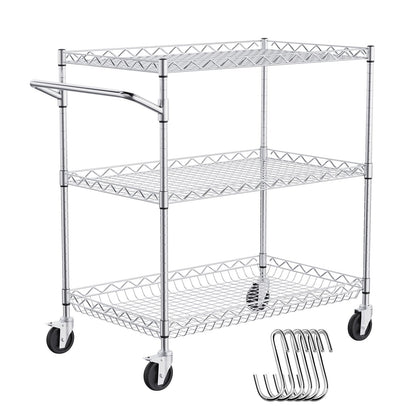 3-Tier Steel Utility Cart with Wheels, 300 kg Capacity, Indoor/Outdoor Use