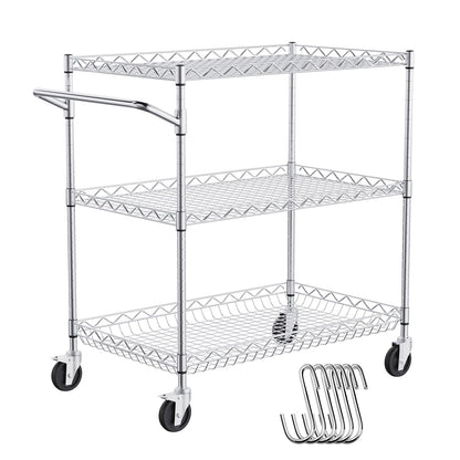 VEVOR Kitchen Utility Cart, 3 Tiers, Wire Rolling Cart with 300kg Capacity, Steel
