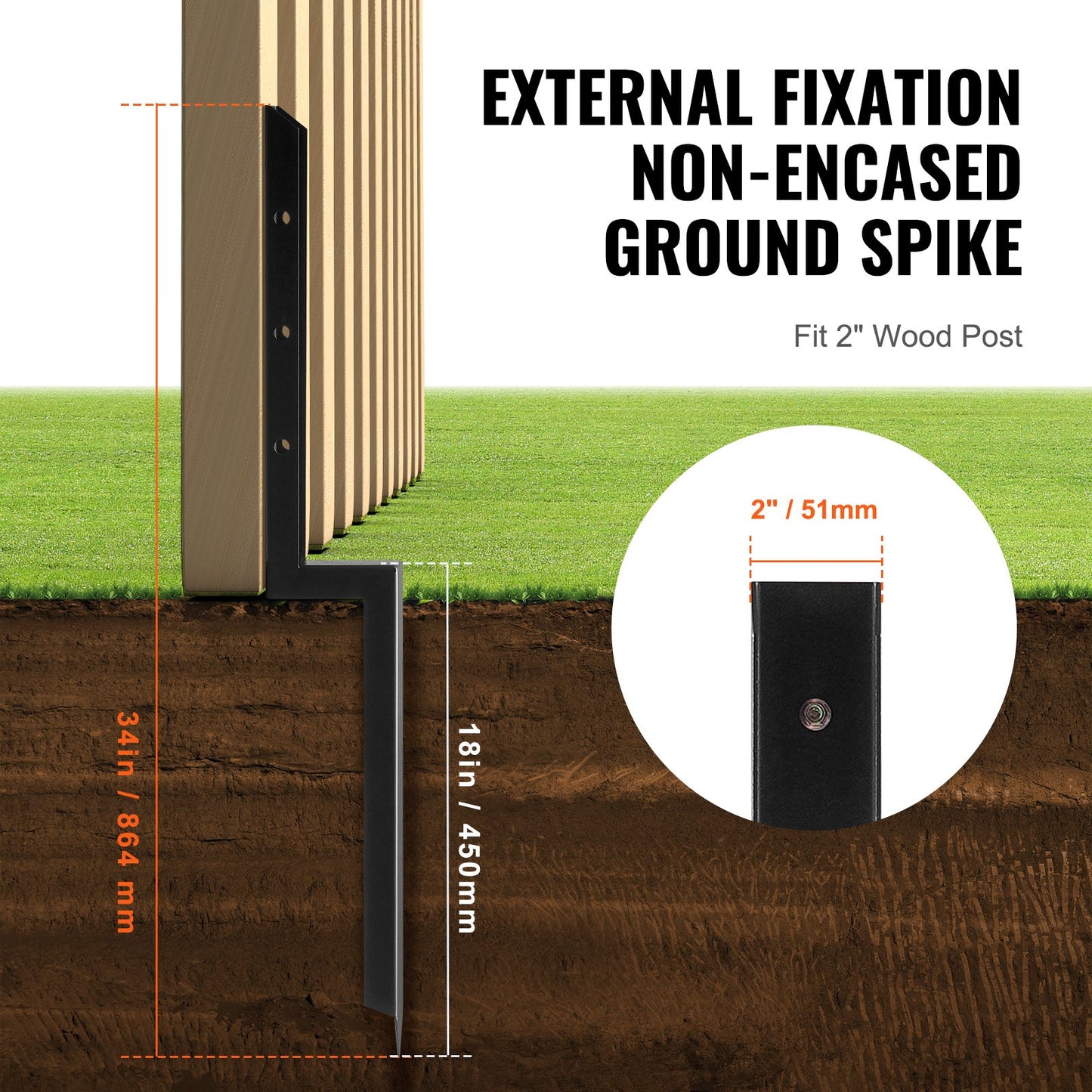 VEVOR Fence Post Anchor Repair Kit 2 Pack Inner 2” x2” Support Stakes Spike