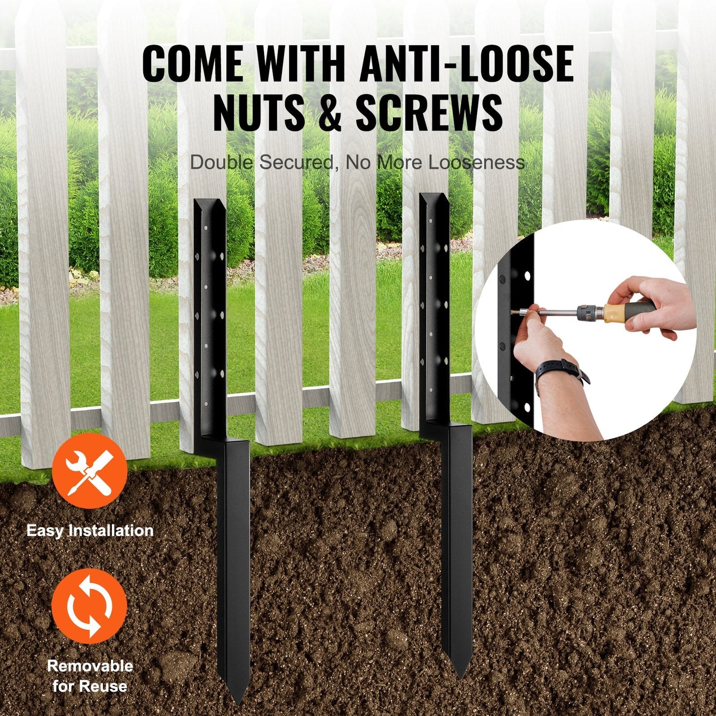 Steel Fence Post Repair Kit, 4-Pack, 0.05m x 0.05m Support Stakes, Easy Install