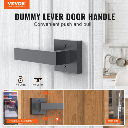 Matte Black Square Dummy Door Lever, Single Side, Zinc Alloy, Easy Install