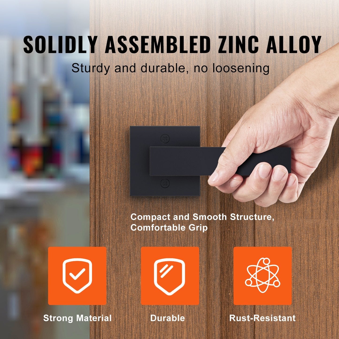 Matte Black Square Dummy Door Lever, Single Side, Zinc Alloy, Easy Install