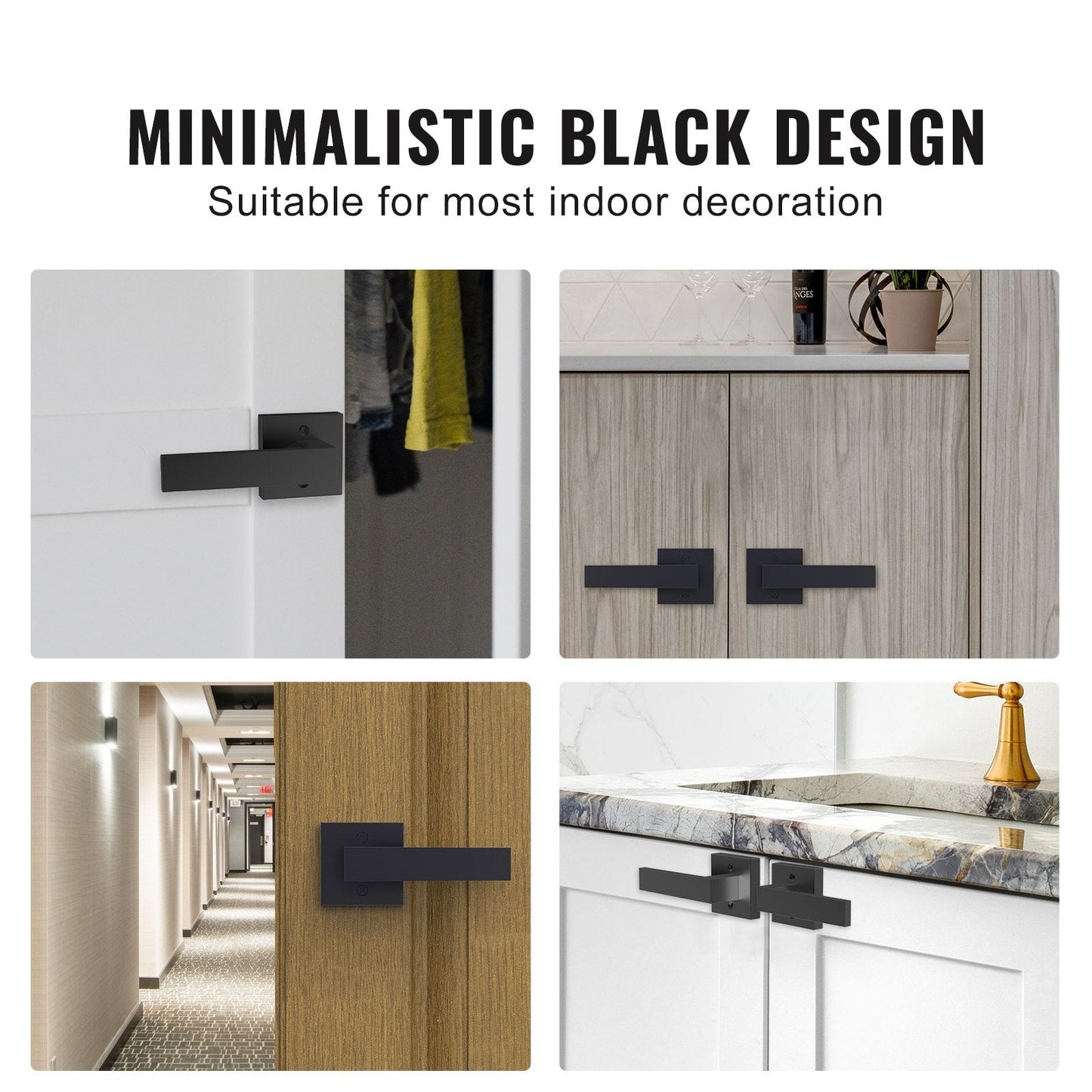 Matte Black Square Dummy Door Lever, Single Side, Zinc Alloy, Easy Install