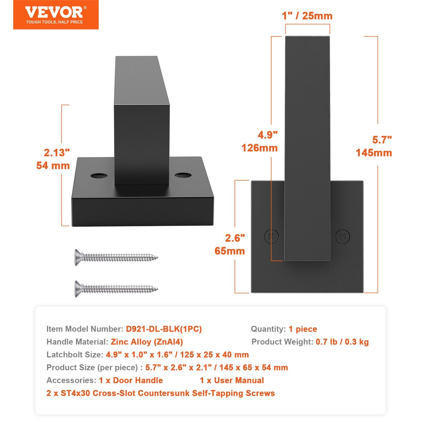 VEVOR Dummy Door Lever, 1 PC Non-Turning Single Side Push/Pull Handle, Contemporary