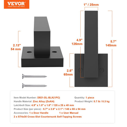 Matte Black Square Dummy Door Lever, Single Side, Zinc Alloy, Easy Install