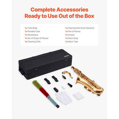 VEVOR Gold Brass Tenor Saxophone B Flat Sax Beginner Kit with Case Mouthpiece