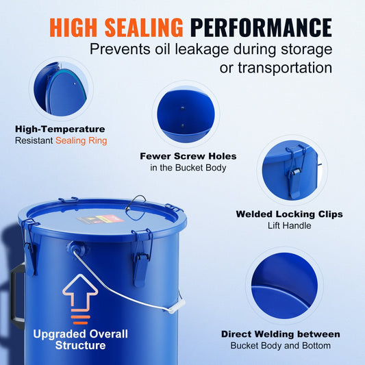 Grease Disposal Caddy 22.7L with Lid & Filter for Hot Oil, Carbon Steel, Blue