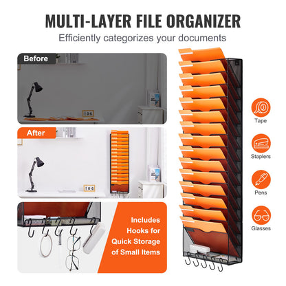 VEVOR File Wall Rack Mesh Wall File Holder 1-Piece 16 Pockets for Office/School