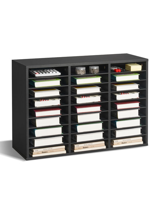 VEVOR Wooden Literature Organizer 27 Compartments with Removable Shelves Black
