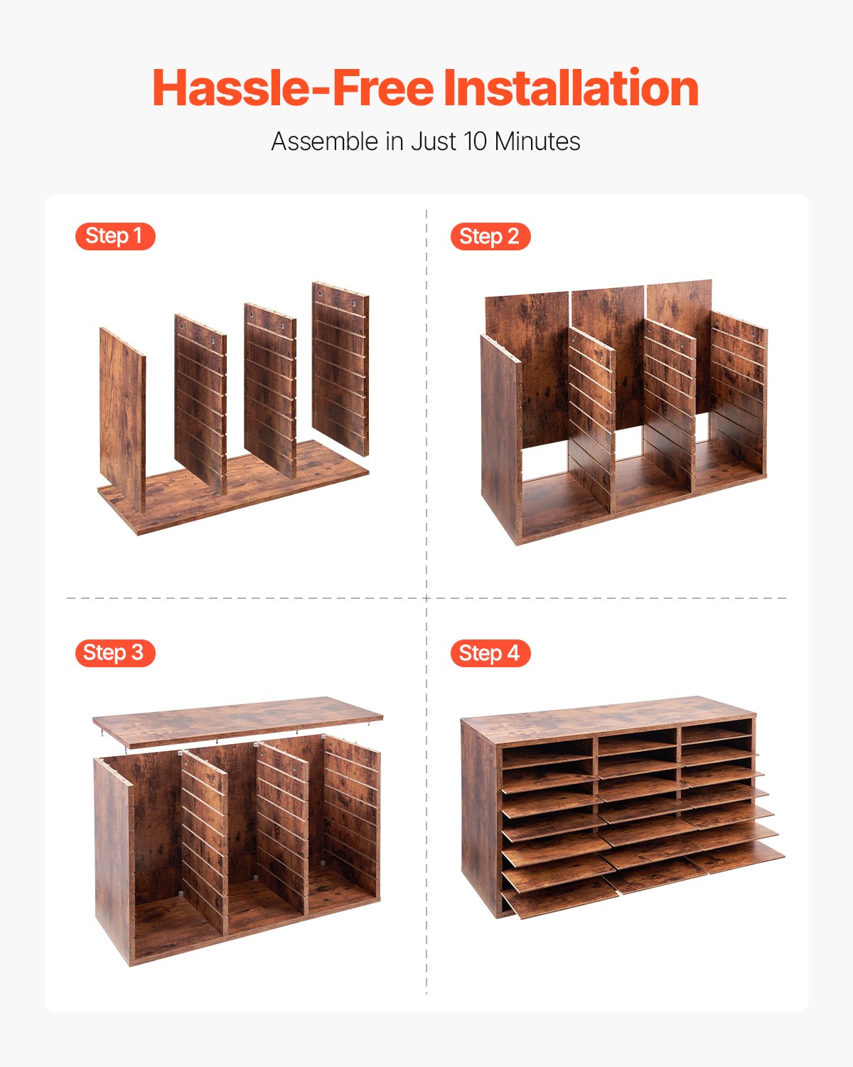 VEVOR Wooden Literature Organizer 24 Compartments Removable Shelves Dark Brown