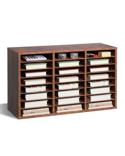 VEVOR Wooden Literature Organizer 24 Compartments Removable Shelves Dark Brown