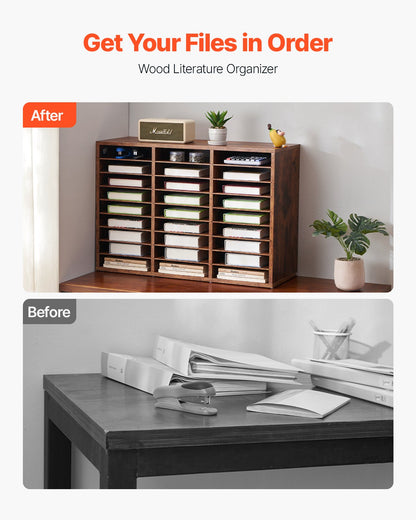 VEVOR Wooden Literature Organizer 27 Compartments Removable Shelves Dark Brown