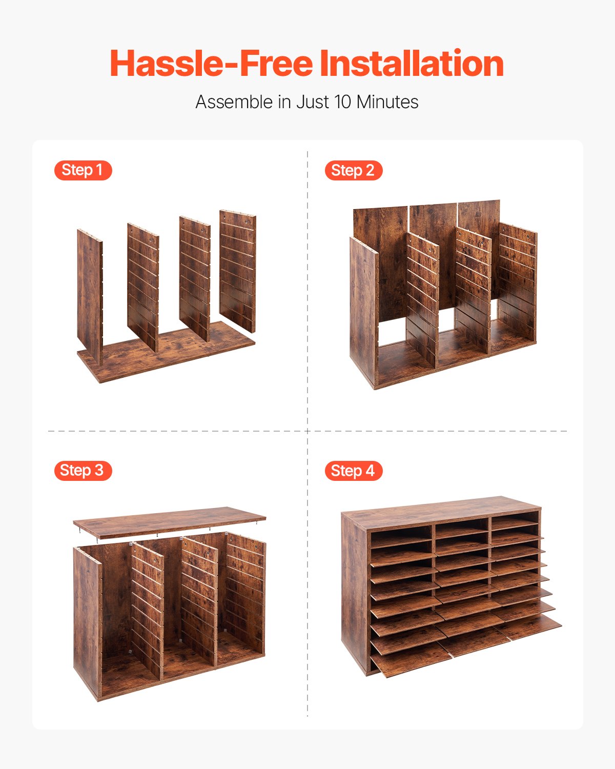 VEVOR Wooden Literature Organizer 27 Compartments Removable Shelves Dark Brown