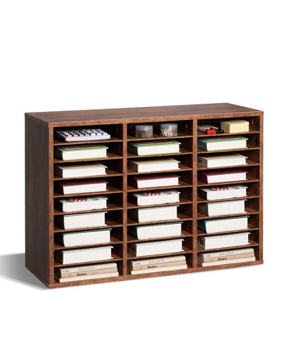 VEVOR Wooden Literature Organizer 27 Compartments Removable Shelves Dark Brown