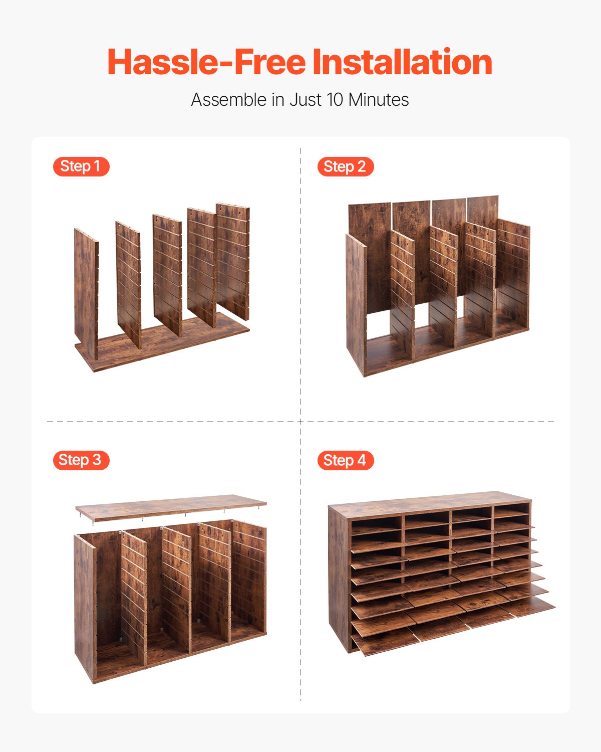 VEVOR Wood Literature Organizer 36 Compartments Removable Shelves Dark Brown