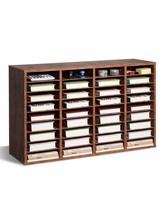 VEVOR Wood Literature Organizer 36 Compartments Removable Shelves Dark Brown