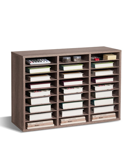 VEVOR Wooden Literature Organizer 27 Compartments Removable Shelves Black-Grey