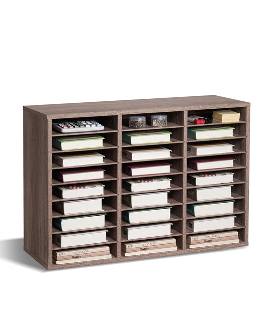 VEVOR Wooden Literature Organizer 27 Compartments Removable Shelves Black-Grey
