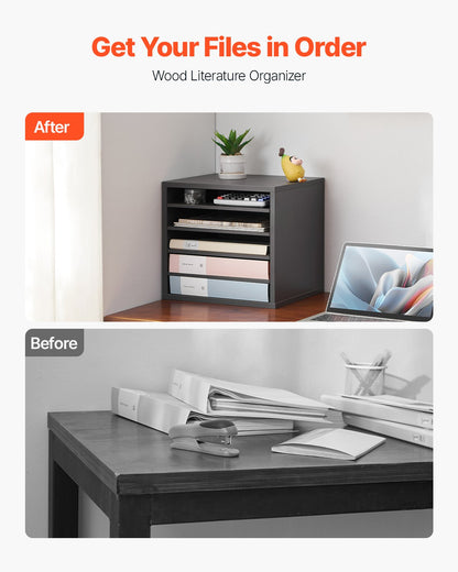 VEVOR Wooden Literature Organizer 5 Compartments with Adjustable Shelves Grey